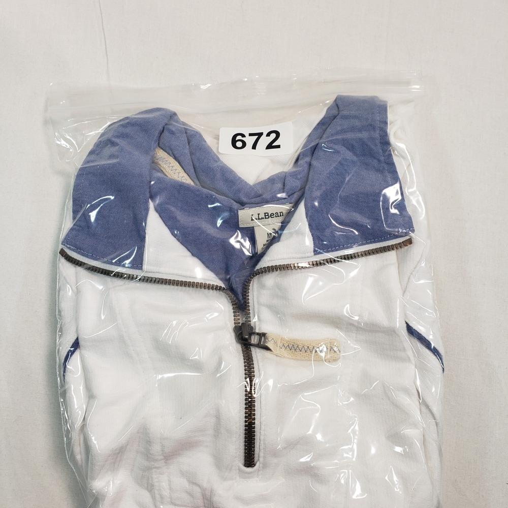 L.L. Bean Organic Cotton Quarter Zip Pullover Womens Medium White Blue 513193 - Picture 8 of 8